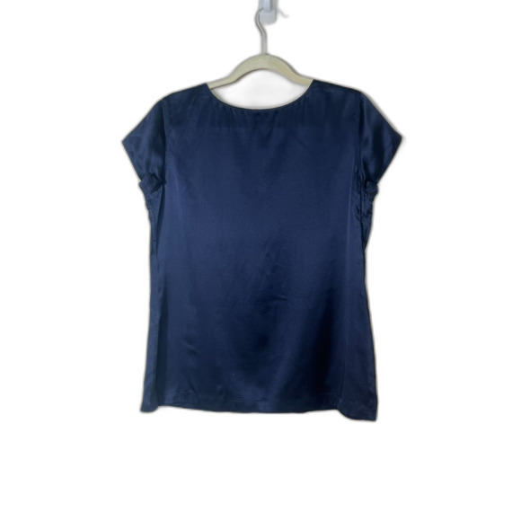 Misha Tzar Designer Navy Silk Blouse Navy Cap Sleeve - Picture 2 of 7